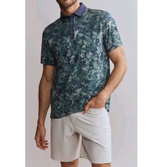 NWOT RHONE Floral Performance Golf Polo Shirt Top Men's Large Green UPF 50+ - Picture 1 of 10